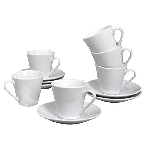 Juego de Café Barista Classic 12 Piezas 6 Tazas y 6 Platos de Porcelana Blanca. Servicio de Café para 6 Personas. Hogar y mas