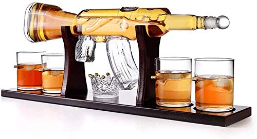 Juego de decantadores de vidrio Juego de decantadores de whisky con 4 vasos de whisky y base de madera grandes regalos para cualquier persona