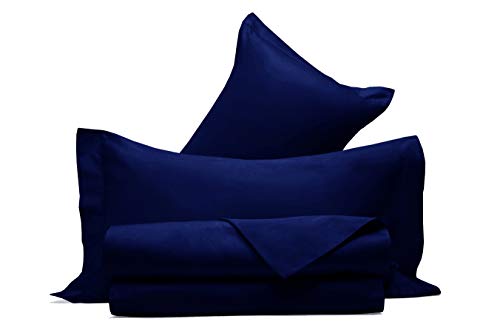 Juego de sábanas de raso de puro algodón, fabricado en Italia, para cama de matrimonio, color azul noche