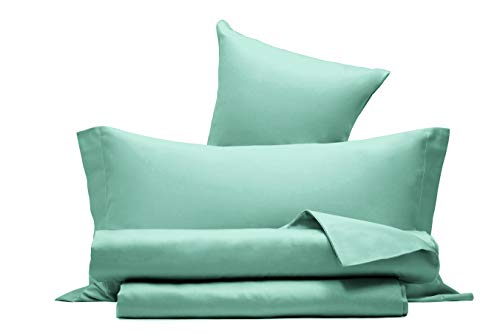 Juego de sábanas de raso de puro algodón, fabricado en Italia, para cama de matrimonio, color verde agua