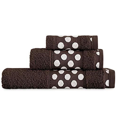 Juego de Toallas de Baño 3 Piezas Lisas. Calidad Rizo Algodon Egipcio 450 gr. Tamaños de Toallas de baño Tocador Lavabo y Ducha Sabana. Toallas baño Grandes. Cenefa Dibujo Lunares. Color Marrón Juego de Toallas de Baño 3 Piezas Lisas. Calidad Rizo Algodon Egipcio 450 gr. Tamaños de Toallas de baño Tocador Lavabo y Ducha Sabana. Toallas baño Grandes. Cenefa Dibujo Lunares. Color Marrón