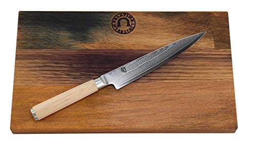 Kai Shun Classic White Set | Cuchillo multiusos DM-0701W | Hoja de 15 cm | Cuchillo japonés ultra afilado de acero de Damasco | + tabla de cortar grande de roble, 30 x 18 cm | VK: 168,- €