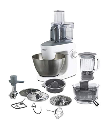 Kenwood KHH326 - Robot de cocina multifunción 1000 W, 4.3 L, mezcla, bate, amasa, batidora de vaso 1.5 L, procesador alimentos 1.4 L, 3 discos, exprimidor, picadora, licuadora, plata/blanco