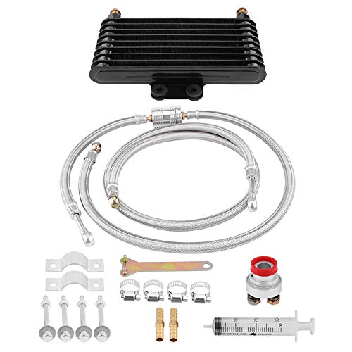 KIMISS 125ml Kit de sistema de radiador de enfriamiento del aceite Enfriador de aceite con 2pcs Tornillos hueco para motor GY6 100CC-150CC(negro)