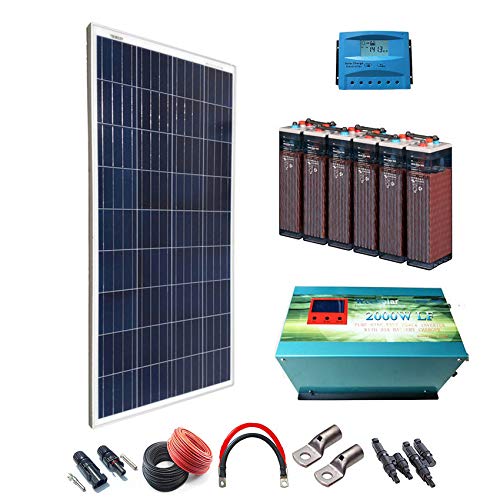 Kit Solar 12v 600W/3000W día Regulador de carga PWM 40A Batería 5OPzS 375Ah Inversor 2000w onda pura con cargador de 35 Ah