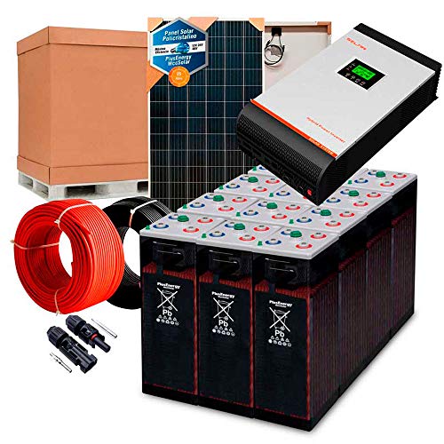 Kit Solar 24V 1.000W / 5.000W Día + 4 Paneles + 12 Baterías 5OPzS 375Ah + Inversor Multifunción 3kva con Regulador PWM 50A