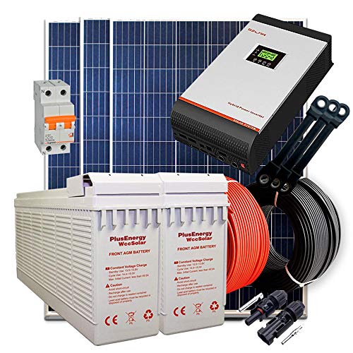 Kit Solar 24V 900W / 4.500W Día + 3 Paneles + 2 Baterías FT-250Ah + Inversor Multifunción 5kva con Regulador MPPT 80A