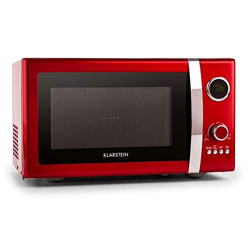 Klarstein Fine Dinesty - Horno microondas con grill, Microondas 2 en 1, Microondas 800W, Grill 1000W, Capacidad 23L, 12 programas, 3 niveles de descongelación, Display digital, Rojo