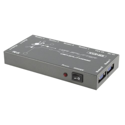 Konig CMP-SPLITVGA30 Divisor de Video - Splitter de vídeo (VGA, 1024 x 768 (XGA), 640 x 480 (VGA), 800 x 600 (SVGA), 1920 x 1440 Pixeles, 250 MHz, Gris, 9 V)