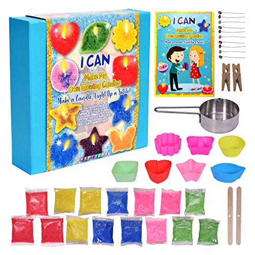 KRAFTZLAB El mejor kit para fabricación de velas - Incluye 5 colores de cera de vela, 7 moldes de vela, 10 mechas, 1 copa de fusión y más