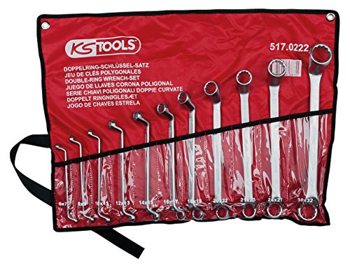 KS Tools 517.0222 Pack de 11 Piezas con Llaves poligonales Doble, acodadas 75°, Bocas pulidas (tamaño: 6 x 7-30 x 32 mm)