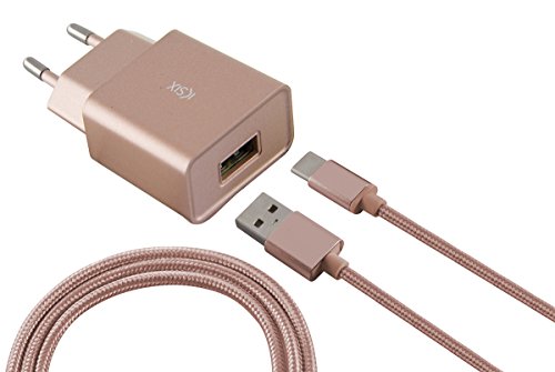 Ksix BXCDU2MR - Cargador USB (2.4 A) + Cable USB a Micro USB, Color Rosa