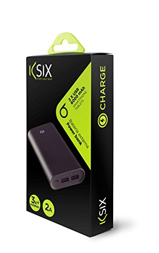 KSIX Metal Powerlive - Batería externa 6000 mAh 2 USB y micro cable USB, color negro metalizado