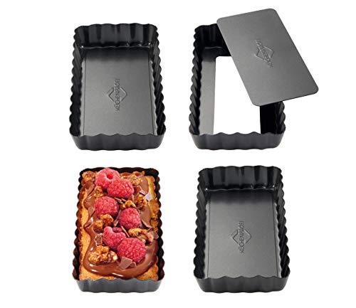 Küchenprofi - Juego de 4 moldes rectangulares para tarteles, 6 x 11 x 2 cm, Color Negro y Rosa