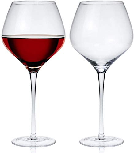 Lawei Juego de 2 copas de vino de cristal sin plomo, copa de vino tinto de color burdeos Pinot Noir para uso diario formal – 620 ml