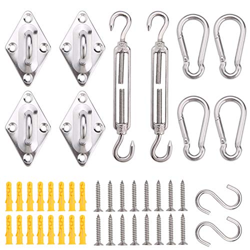 Liesun Kit de Montaje para Toldo, toldo fijación Accesorios Kit de Acero Inoxidable en para Triángulo, Cuadrado, Rectángulo, Accesorios de fijación de Vela Sun Shade,44 Pcs