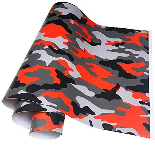 LKXHarleya Naranja Negro Camo Envoltura De Vinilo Camuflaje PelíCula De Vinilo Lanzamiento De Aire Etiqueta De VehíCulo Mate Envoltura De Vinilo para Coche Bicicleta PortáTil Barco Moto, 30x150cm