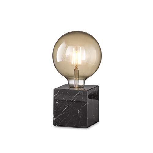 loxomo - lámpara de mesa cúbica de mármol, 9 x 9 x 9 cm, lámpara de mesa de mármol con casquillo E27, hasta máx. 60W, lámpara deco para bombillas industriales retro Edison, IP20, mármol negro