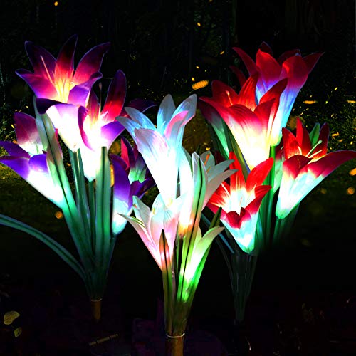 Luces Solares Flores, Luz de Jardín de Lirio, 3 Juegos de Luces LED Para Exteriores para Jardín, Terraza, Decoración de Césped Luces Solares Flores, Luz de Jardín de Lirio, 3 Juegos de Luces LED Para Exteriores para Jardín, Terraza, Decoración de Césped