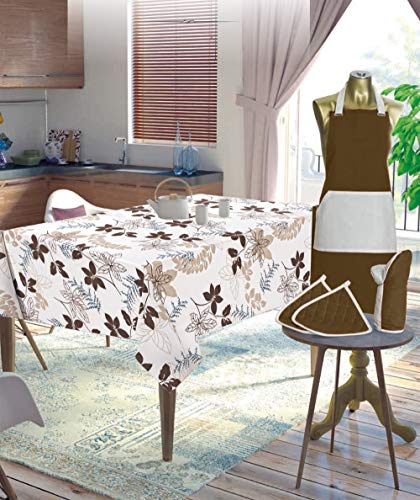 Mantel lavable impermeable – Mantel de cocina de algodón y poliéster rectangular redondo – Mantel de mesa de mesa – Juego – 130 x 170 cm – marrón