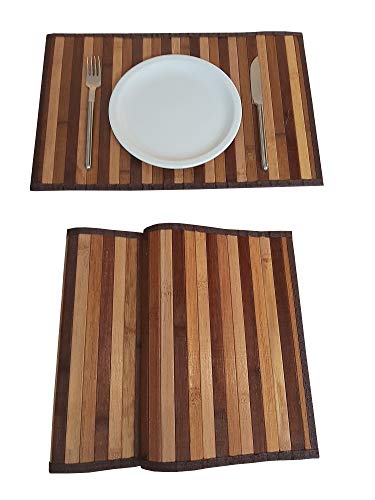 Manteles individuales de madera de bambú americano, rectangulares, de desayuno, almuerzo, lavables, antideslizantes, antimanchas, resistentes al calor, juego de 2 unidades, color marrón