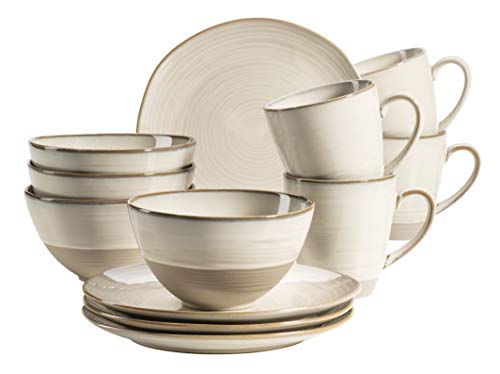 MÄSER 931818 Serie Nottingham - Juego de desayuno de cerámica para 4 personas (12 piezas), diseño vintage, color beige MÄSER 931818 Serie Nottingham - Juego de desayuno de cerámica para 4 personas (12 piezas), diseño vintage, color beige