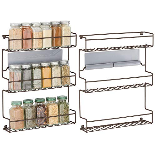 mDesign Juego de 2 especieros de cocina – Estantería metálica autoadhesiva con 3 niveles para montaje en pared – Ideal como organizador de especias para la cocina y la despensa – color bronce