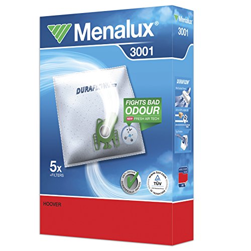 Menalux 3001 - Pack de 5 bolsas sintéticas y 2 filtros para aspiradoras Hoover Space Explorer, Sensory y Telios