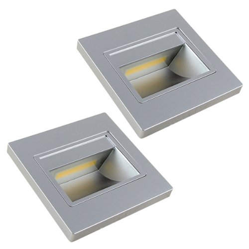 MENGS® Pack de 2 Pared & Iluminación de la escalera LED 1 Watt COB, Blanco Cálido 3000K, AC 110-260V - Plata