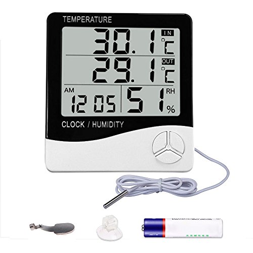 Mengshen Termómetro Digital de higrómetro, Monitor de Humedad de Temperatura Interior y Exterior, Home Office tempómetro de indicador de Humedad - Pantalla LCD, batería incluida - TH03