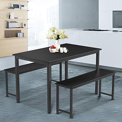 Mesa de comedor y 2 sillas de banco para 4 personas para uso de cena, mesa de cocina y desayuno, envío desde el Reino Unido con 3-5 días laborables, 47.2 x 27.6 x 29.5 pulgadas.