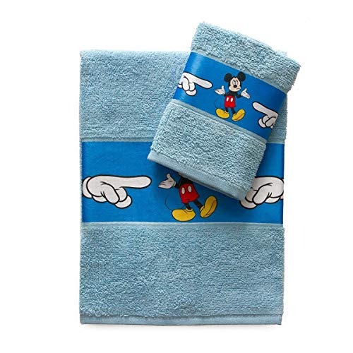 Mickey Mouse - Juego de 2 Toallas de 55 x 100 cm + Invitados de 30 x 50 cm Disney Mickey Mouse Toallas 100% Rizo de Puro algodón