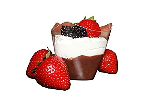 Mini tazas de postre, 25 unidades por juego de tazas de postre mini cubos de degustación transparente/4 oz muestras de vidrio recipientes elegantes cuadrados de plástico desechables (blanco claro)