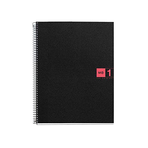 Miquelrius - Cuaderno A4, 80 hojas (franja de un color), cuadrícula 5 mm, tapa de polipropileno color negro/rojo