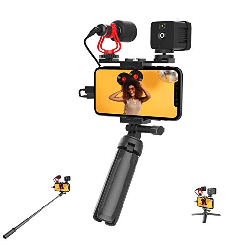 Mirfak Vlogging Kit Smartphone con el micrófono, Selfie luz, trípode, Poste de extensión, y la edición de vídeo para iOS Android
