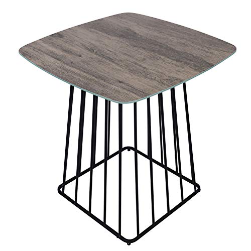 Moncot ET391-WD - Mesa auxiliar cuadrada con estructura de metal negro, mesa de café con vetas de cristal templado, para exterior e interior