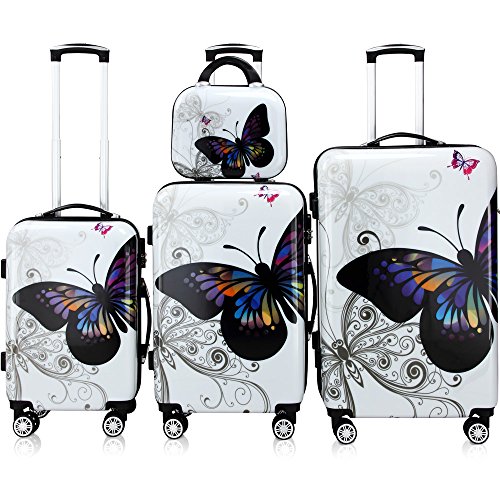 Monzana Juego de 4 Maletas Butterfly Equipaje de Viaje de 42L 66L 98L Set de 3 valijas Conjunto con maletín de Aseo