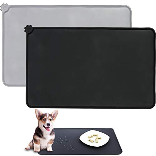 MOOING 2 Piezas Alfombrilla de Silicona Premium para Comederos de Perros y Gatos con Borde Extra Alto y Superficie Antideslizante Suelo Impermeable y Protector,47 x 30 cm,(Gris+Negro) MOOING 2 Piezas Alfombrilla de Silicona Premium para Comederos de Perros y Gatos con Borde Extra Alto y Superficie Antideslizante Suelo Impermeable y Protector,47 x 30 cm,(Gris+Negro)