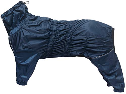 Morezi Chubasquero con cuello alto impermeable para perros reflectante de cuatro patas de lluvia mono para cachorros pequeños y medianos mascotas - Azul marino - L