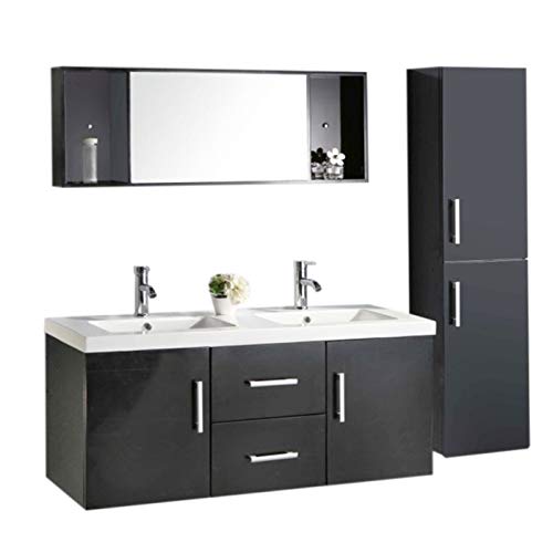 Mueble de baño modelo Malibú + Columna, Conjunto de 120 cm, doble lavabo, grifos incluidos