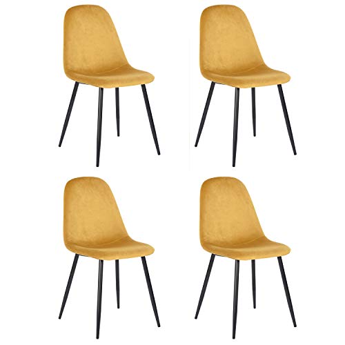 Muele Cosy – Juego de 4 sillas de Comedor escandinavas con Asiento y Respaldo recubiertas de Terciopelo Amarillo, Silla de Oficina con Patas de Metal, Color Amarillo, 44 x 53 x 86 cm