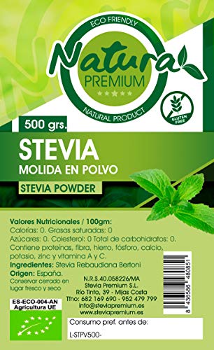 Natura Premium Estevia Hoja Molida en Polvo Eco, 500g, Pack de 1