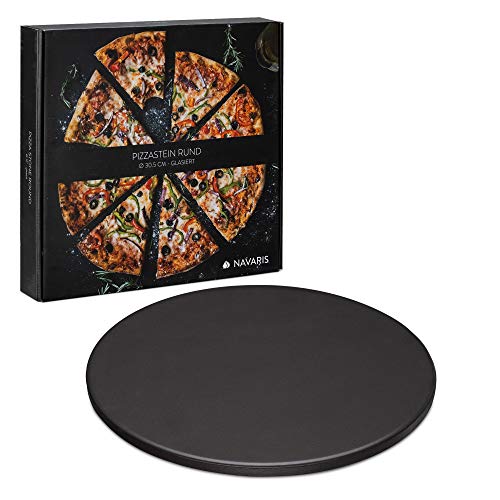 Navaris Piedra para pizza refractaria - Base redonda para horno barbacoa o leña - Placa de cordierita para hornear pan pizzas - 30.5 x 1.5 CM - Negro