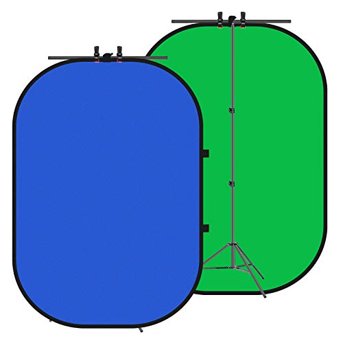 Neewer 2 en 1 Chromakey Verde/Azul Telón Fondo con Kit de Soporte en Forma de T Pantalla Azul/Verde Plegable de 1,5x2M Soporte de Trípode de 32-80" con Barra Transversal y 2 Abrazaderas