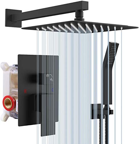 Negro Mate Sistema de Ducha - Grifos de Ducha Empotrados Set - Tecnología de Inyección de Aire de Última Generación - Regadera de Ducha Cuadrada 10" - Instalación Fácil Negro Mate Sistema de Ducha - Grifos de Ducha Empotrados Set - Tecnología de Inyección de Aire de Última Generación - Regadera de Ducha Cuadrada 10" - Instalación Fácil