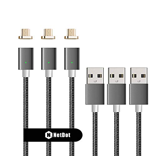 NetDot Gen7 3 Pack Cable de Carga y Transferencia de Datos magnético Trenzado de Nylon Compatible con Dispositivo Android (1M Micro USB/Paquete de 3 Gris)
