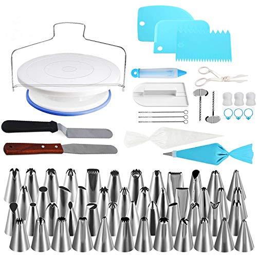 NEXGADGET 102PCS Kit Boquillas para Manga Pastelera, con Boquillas de Acero Inoxidable, Plato Giratorio de Pastel, Espátula para Tartas, etc, Pasteles para Hornear Juego de Decoración para Cupcakes