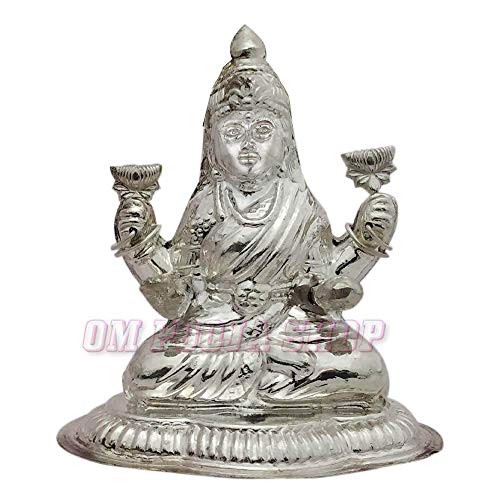Om Pooja Shop Estatua de Laxmi en Plata Pura Dios del Éxito