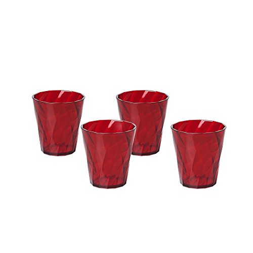Omada Design Set de 4 vasos de agua coloreados de 35 cl, en plástico irrompible, resistente y apto para lavavajillas, apilable, línea Diamond