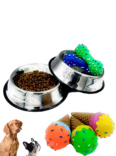 Pack» Comedero y Bebedero Perro Antideslizante para Mascotas Pequeñas y Medianas con Juguetes Helado de Goma para Morder Incluido Pack» Comedero y Bebedero Perro Antideslizante para Mascotas Pequeñas y Medianas con Juguetes Helado de Goma para Morder Incluido
